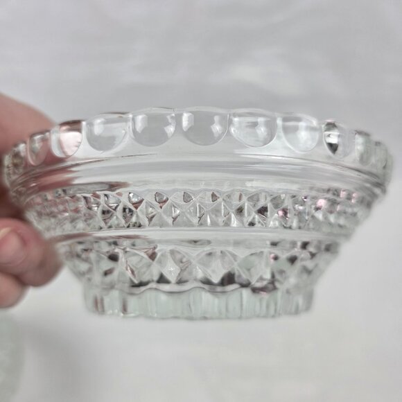 FIVE Vintage Anchor Hocking Wexford Fruit Bowls Diamond Cut Glass Design - Picture 14 of 15
